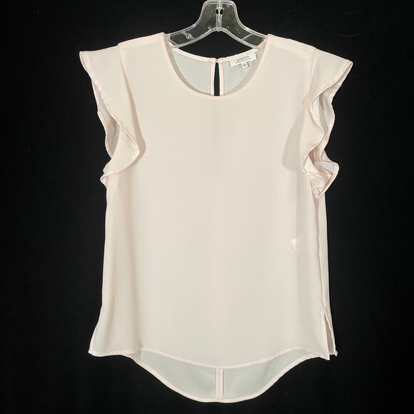 Babaton Aritzia Powder Pink Pastel Top Blouse Japanese Ruffle Cap Sleeves S - Picture 1 of 4